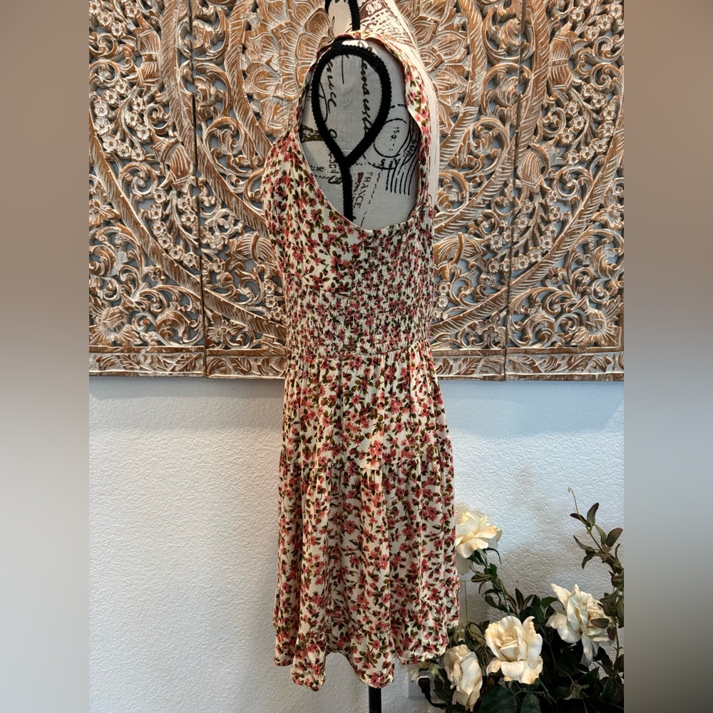 Wild Fable Coral Pink & Cream Floral Tiered Mini Dress- size L - Picture 8 of 15